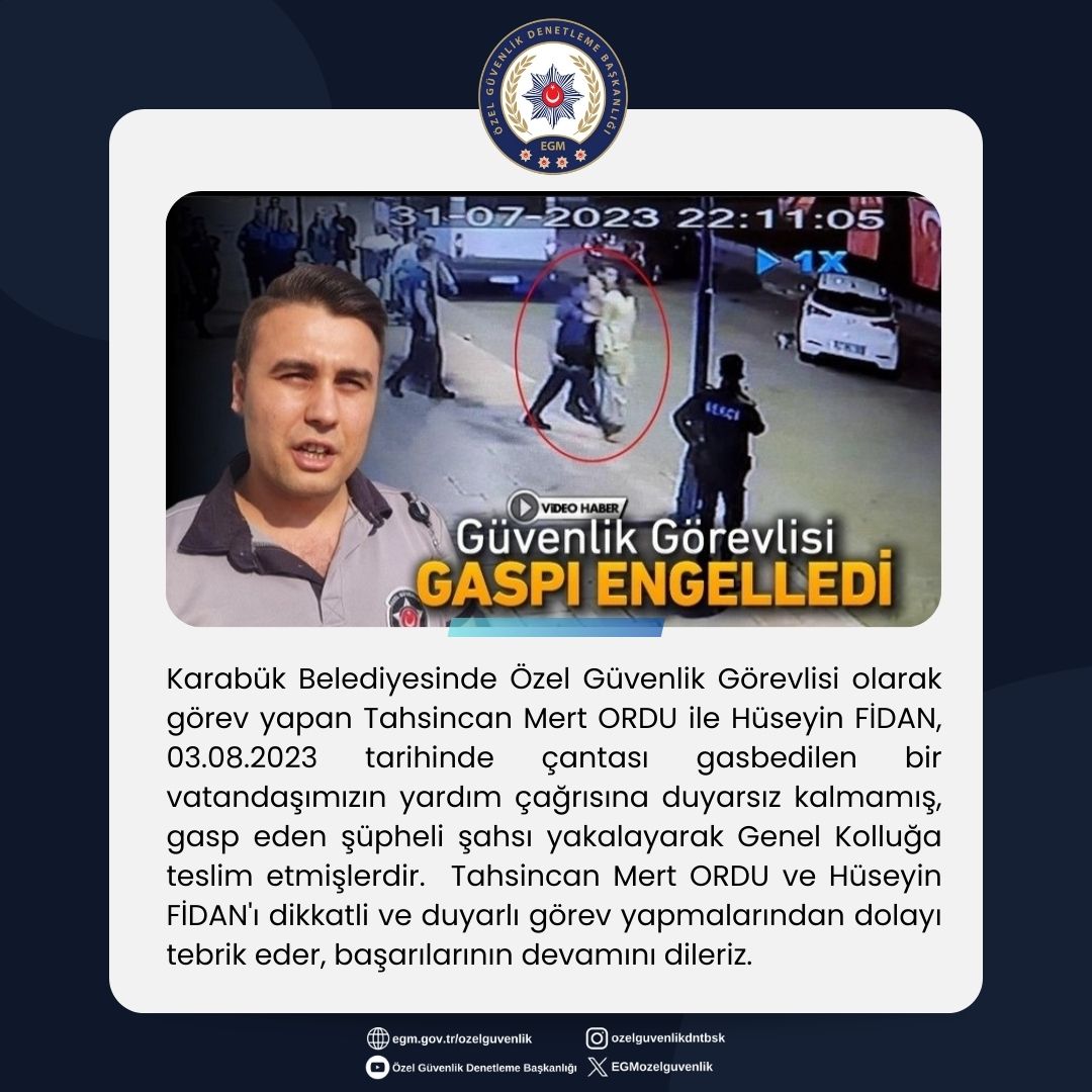 EGM Özel Güvenlik Denetleme Başkanlığı, Kahraman Özel Güvenlik Görevlilerini Tebrik Etti